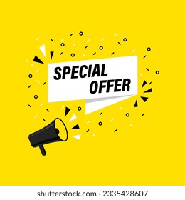 Special offer vector banner with megaphone. Advertisement background.
