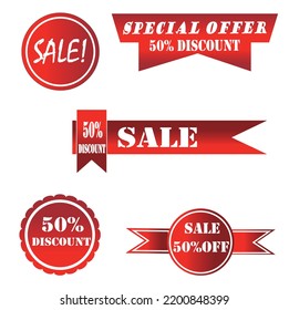 special offer vector design with 50% off and sale  in white background.  Vector illustration.