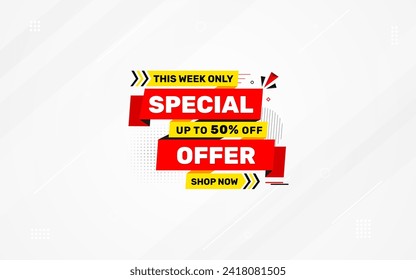 Plantilla de diseño de vectores de oferta especial, etiqueta de Banner de venta, etiqueta de descuento de oferta especial, banner de oferta especial de tiempo limitado para promoción de marketing, venta minorista, tienda, tienda, tienda en línea o sitio web.
