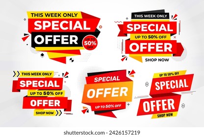Special offer vector design template, Sale Banner tag set, special offer discount label, Limited time special offer banner for marketing promotion, retail, store, shop, online store, or website.