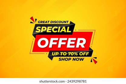 Plantilla de diseño vectorial de oferta especial, etiqueta de banner de venta, etiqueta de descuento de oferta especial, banner de oferta especial de tiempo limitado para promoción de marketing, venta al por menor, tienda, tienda, tienda en línea o sitio web.