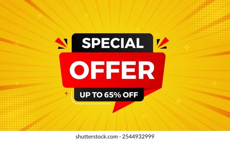 Modelo de design vetorial de oferta especial, etiqueta de banner de venda, etiqueta de desconto de oferta especial, Banner de oferta especial por tempo limitado para promoção de marketing, varejo, loja, loja on-line ou site.
