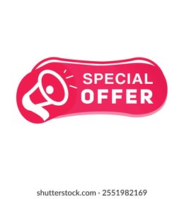 Sonderangebot, Vektorelement, Banner-Symbol modernes Design mit Megaphon-Etikett. Rotes grafisches Zeichen.