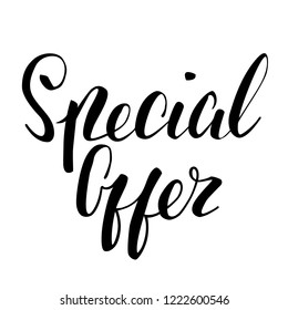 Special Offer vector lettering on white background. Special offer inscription isolated. Sale and discount event design element. Shopping holiday invitation. Handdrawn lettering for Black Friday Sale