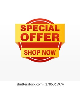 Special offer vector ribbon design template. Banner sale tag. Market special offer discount label