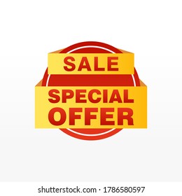 Special offer vector ribbon design template. Banner sale tag. Market special offer discount label