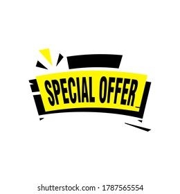 Plantilla de diseño de cinta vectorial de oferta especial. Etiqueta de venta de pancartas. Etiqueta de descuento de oferta especial de mercado