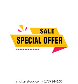 Plantilla de diseño de cinta vectorial de oferta especial. Etiqueta de venta de pancartas. Etiqueta de descuento de oferta especial de mercado