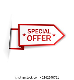 Special offer vector ribbon design. Discount banner shape template. Best offer white label. Business concept.