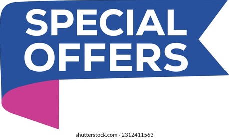 Special offer vector ribbon design template. Banner sale tag. Market special offer discount label blue and pink color