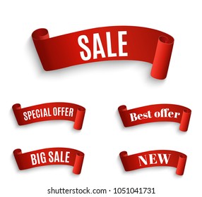 Special offer vector ribbon.Red scroll. Banner sale tag. Market special offer discount.