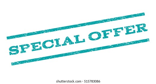 Special Offer watermark stamp. Text tag between parallel lines with grunge design style. Rubber seal stamp with dirty texture. Vector cyan color ink imprint on a white background.