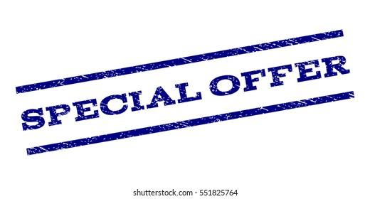Special Offer watermark stamp. Text tag between parallel lines with grunge design style. Rubber seal stamp with dirty texture. Vector navy blue color ink imprint on a white background.