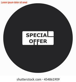 Special offer web icon. Gray circle button with white illustration.