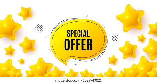 Special offer winner banner with 3d stars. Golden stars banner. Special offer bubble sticker. Discount banner shape. Sale coupon chat icon. Review rate background. Vector