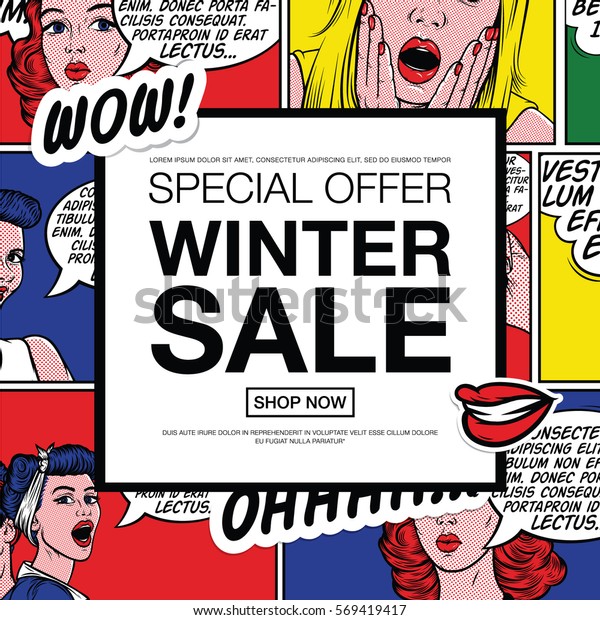 冬季特典セール 背景にポスターとポップアートレトロコミック壁紙