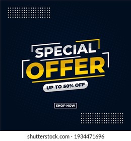 special offer yellow and dark blue abstract sale banner shop now