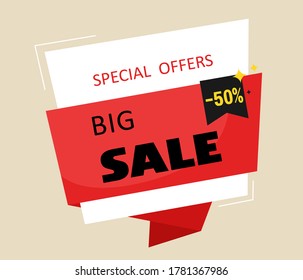 Special offers. Big sale. Origami banner for big discounts. Vector illustration.