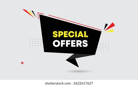 SPECIAL OFFERS editable vector art illustration icon web banner template design black red yellow shapes yellow white bold text light gray background abstract modern sale promo marketing graphic design