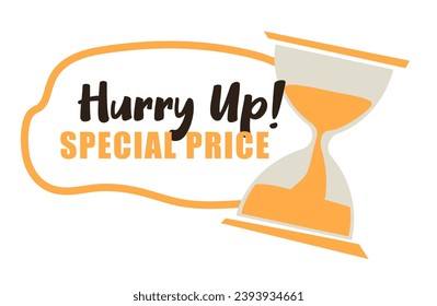 Special offers, exclusive discounts. Hurry up, limited quantity at affordable price. Hourglass icon symbolizes quick deal, reduced prices on goods and products at store. Vector in flat style