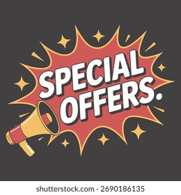 Diseño del Vector del megáfono con estilo cómico de la explosión para la promoción de la venta.
