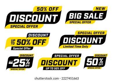 Special offers and sale discounts stickers set. Shopping business events advertising stickers design collection. Big sale promotion labels template vector illustration