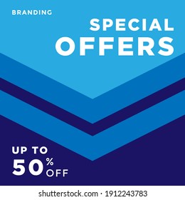 special offers vector design, blue color template for social media post