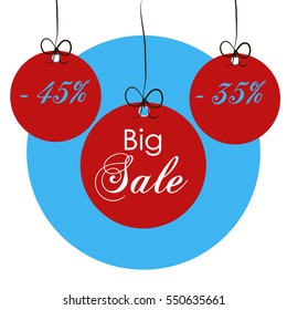 Special offers vector tags. New year holiday card template. Shop Market poster design. Big sale tag round blue banner. Marking hangs a collection of illustrations on a white background