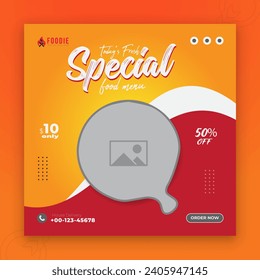 Special pizza and food menu social media post Design with red and orange color shape