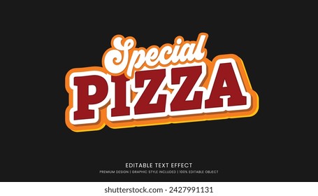 pizza especial comida italiana plantilla de efecto de texto editable 3d tipografía en negrita y estilo abstracto, logotipo de la comida y marca de comida rápida