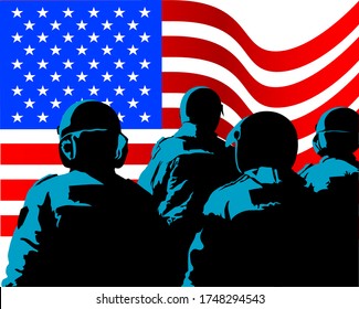 Special police forces on the background of the American flag