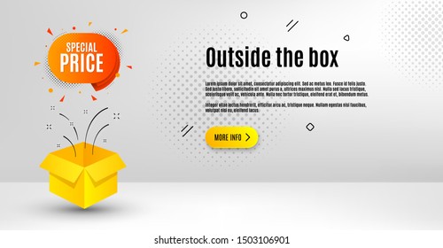 Special price badge. Abstract background. Discount banner shape. Sale coupon bubble icon. Outside the box concept. Banner with offer badge. Vector