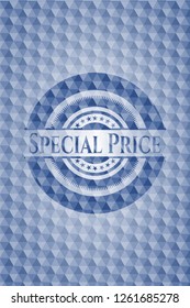 Special Price blue emblem or badge with abstract geometric pattern background.