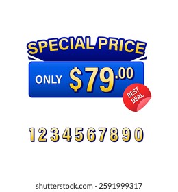 Special price promotion banner with number template and best deal label. Vector design for ecommerce, shopping promotion, online sale, special offer, marketing program, promotion, social media post