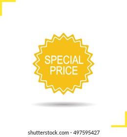 Special price sticker. Drop shadow yellow label. Online shop discount banner. Isolated illustration. Product badge. Vector