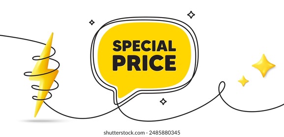 Special price tag. Continuous line art banner. Sale sign. Advertising Discounts symbol. Special price speech bubble background. Wrapped 3d energy icon. Vector