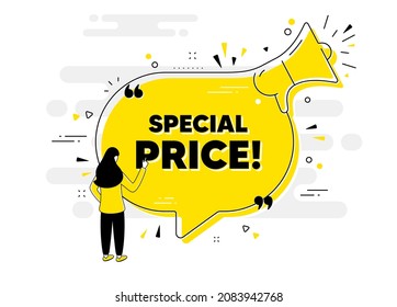 Special Price Text. Alert Megaphone Chat Banner With User. Sale Sign. Advertising Discounts Symbol. Special Price Chat Message Loudspeaker. Alert Megaphone People Background. Vector