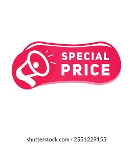 Sonderpreis, Vektorelement, Banner-Symbol modernes Design mit Megaphon-Etikett. Rotes grafisches Zeichen.