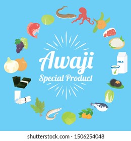 Special product frame of Awaji Island, an island in Hyogo Prefecture, Japan, vector illustration.