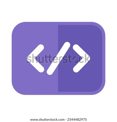 Special programming symbol of triangular quotation marks and a right slash icon. Script language element and coding element. Simple flat vector isolated on white background