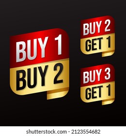 Special promo product label vector illustration, buy 1 get 1 free, buy 2 get 1 free, and buy 3 get 1 free set of sale banner