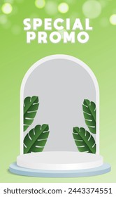 special promo sale discount portait template banner with 3d podium for product sale social media with abstract gradient green background design1