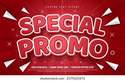 Special promo sale typography, editable text effect, 3d logo and business marketing icon with glitter light, halftone, sunburst and cartoon background for web banner, flyer and social media post. Text