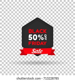Special Promotion Black Friday 50% Off Dark Tag. Super sale, banner, price tag. Advertising company for e-shops. Vector illustration.