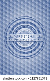 Special Promotion blue emblem with geometric pattern.