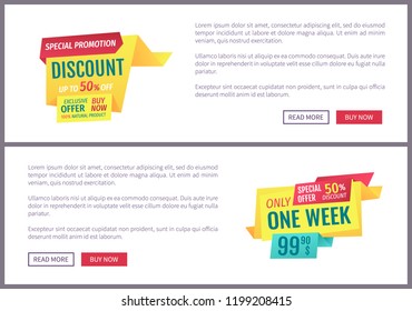 Special promotion discounts set. Only week super sale super offer for shopping people. Posters set with text sample natural products banners vector