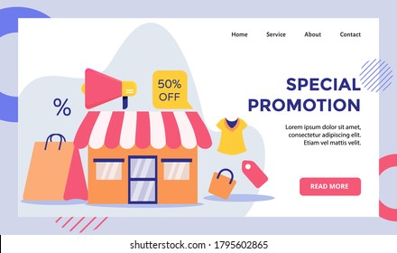 Campaña especial de tienda de fachada de promoción para sitio web página de inicio página de inicio página de inicio banner con estilo moderno plano
