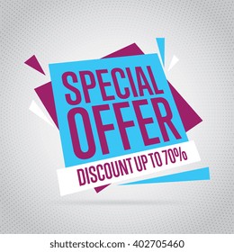 Special promotion. Special offer wholesale tag vector. Discount up to 70 percent icon isolated on dotted banner background. Extra sale special promotion illustration. Big price reduction billboard
