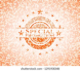 Special Promotion orange tile background illustration. Square geometric mosaic seamless pattern with emblem inside.