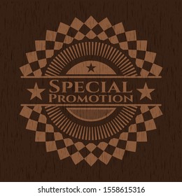 Special Promotion retro style wood emblem. Vector Illustration.